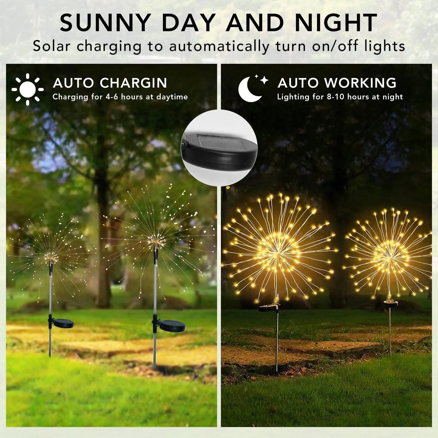 NEW 6PCS Set Solar Garden Lights Solar Firework Lights 200 LED String Light 8 Modes Twinkling Nightlight for Wedding Party Patio Decoration