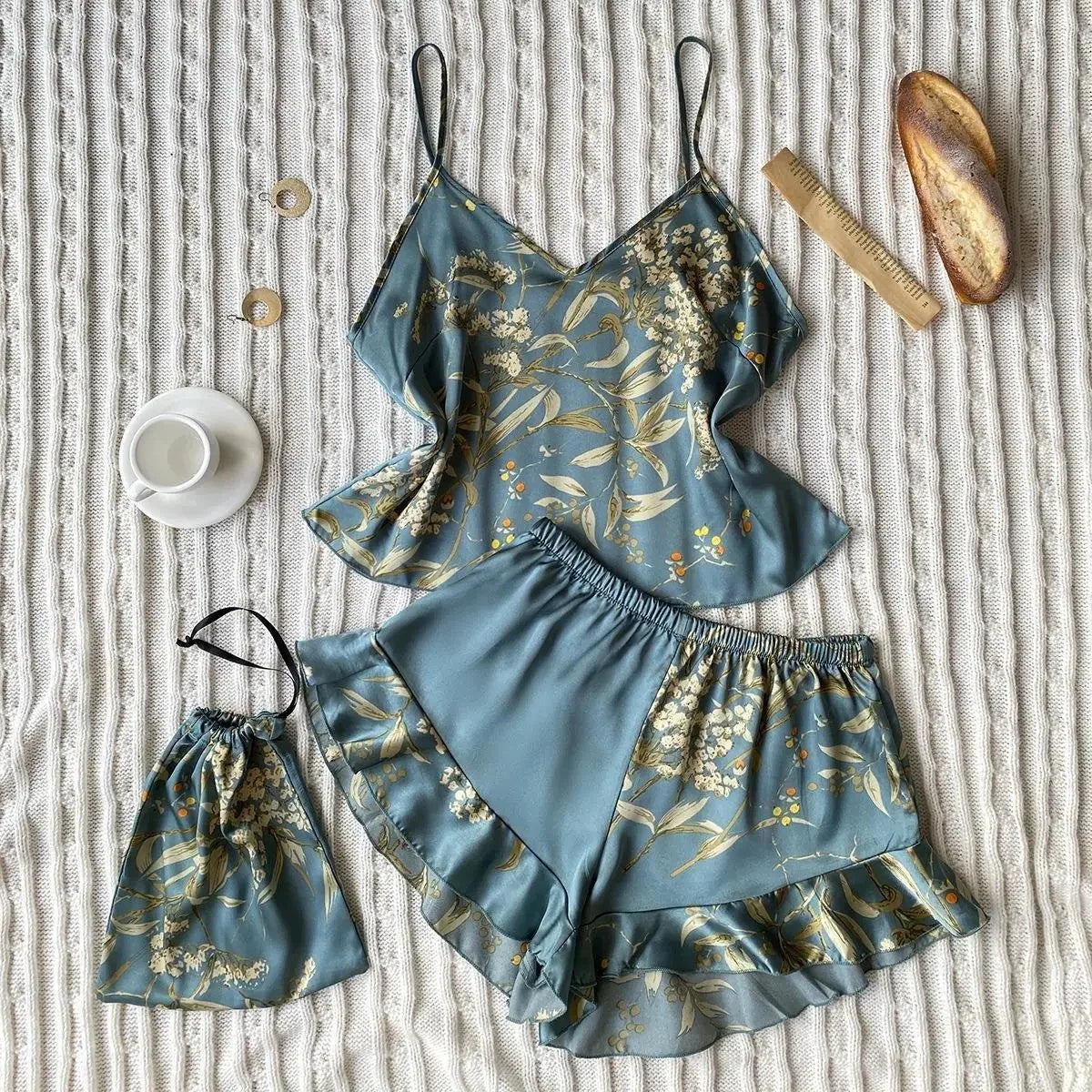 NEW Arrivals 2PCS Set S-XL 5 Colors Summer Fashion Sexy Silk Luxury Pajamas Set Short Pants Home Clothes Set V-Neck Sleeveless Women's Sleepwear Suit
