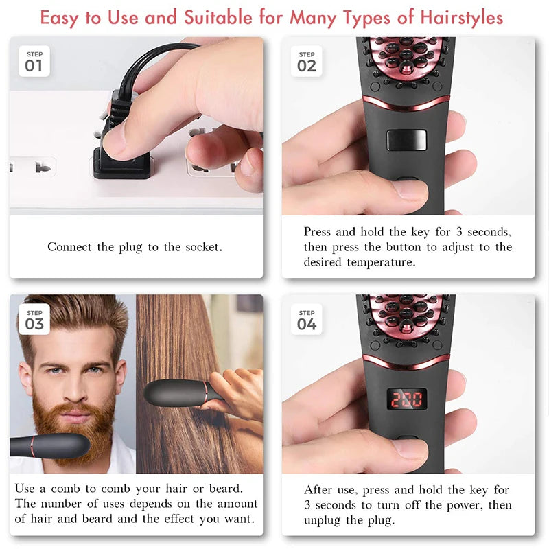 Men Hair Straightener Comb Led Display High Quality Negative Ion Comb Electric Hair Straightening Brush