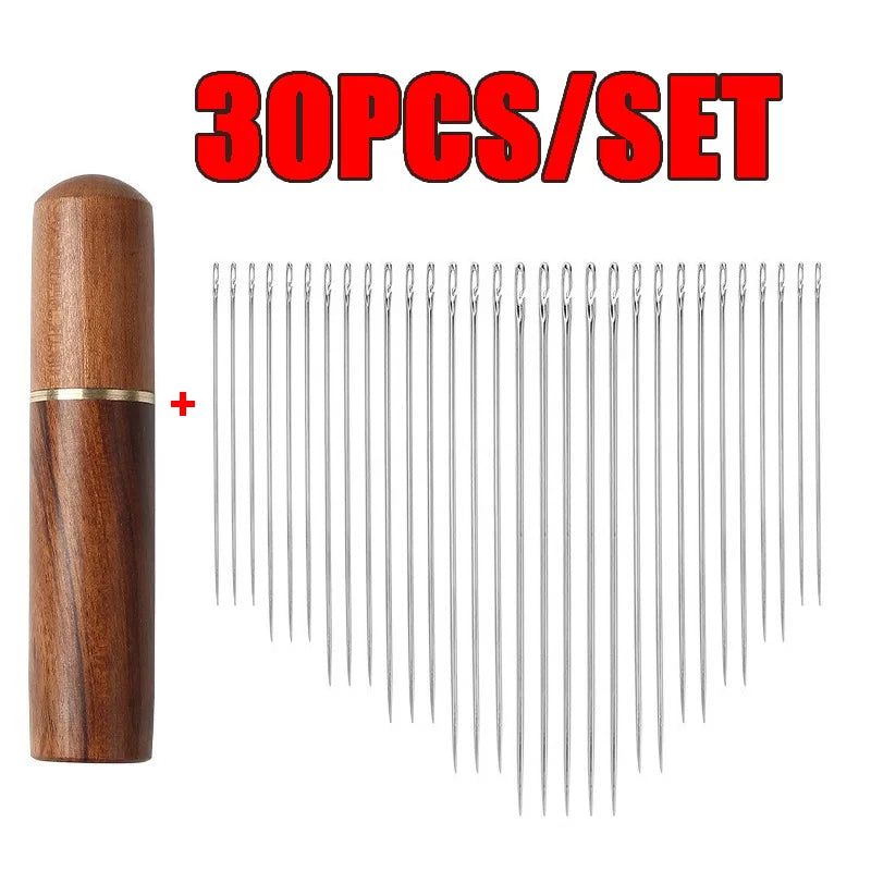 30 PCS Set + Case Blind Sewing Needle Elderly Stainless Steel Quick Automatic Self-Threading Needle Stitching Pins DIY Punch Needle Threader Sewing Accessories