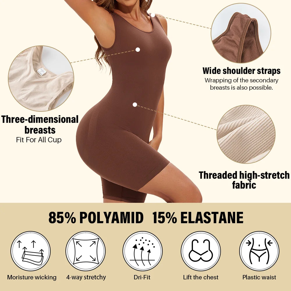 NEW Arrivals 2PCS Set S-2XL Sexy Bodysuits Full Coverage Shapewear Thigh Slim Body Suit Wide Shoulder Body Shaper Jumpsuit Seamless Shapers Slimmer