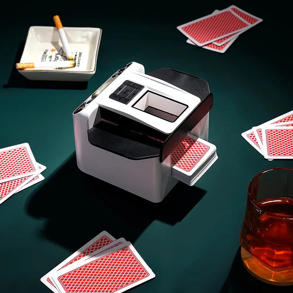 NEW Arrivals 360° Rotating Remote Control Automatic Card Shuffler Dealer Machine 2 In 1 Playing Cards Shuffling Dealing Tool Home Party Poker Device Casino Poker Cards Accessories