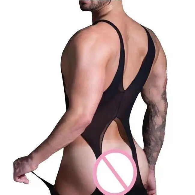 Men Bodysuit Sexy Nightwear Elastic Hollow Out Bar Club Dance Party Transparent Bodystockings Male Sleepwear Body Stocking
