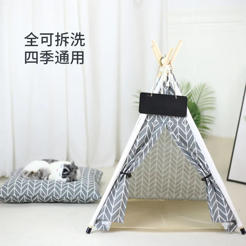 NEW Arrivals Pet Tent House Dog Bed Portable Removable Washable Puppy Cat Indoor Outdoor Korean Kennels Cave with Cushion and Blackboard Pets Supplies