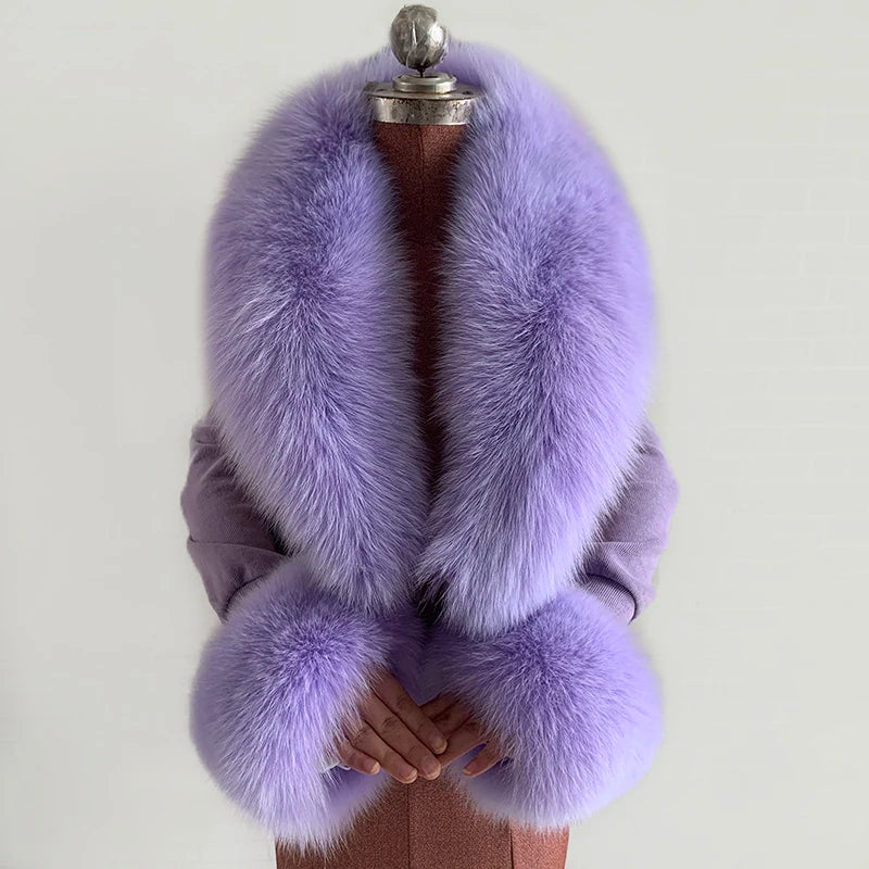 NEW Arrivals 6 Colors Set Women Winter 100% Natural Fox Fur Scarf Jacket Fur Collar Authentic Neck Scarves And Cuff Set Luxury Fox Fur Warm Neck Warmers Ladies Luxury Fashion Apparel Accessories