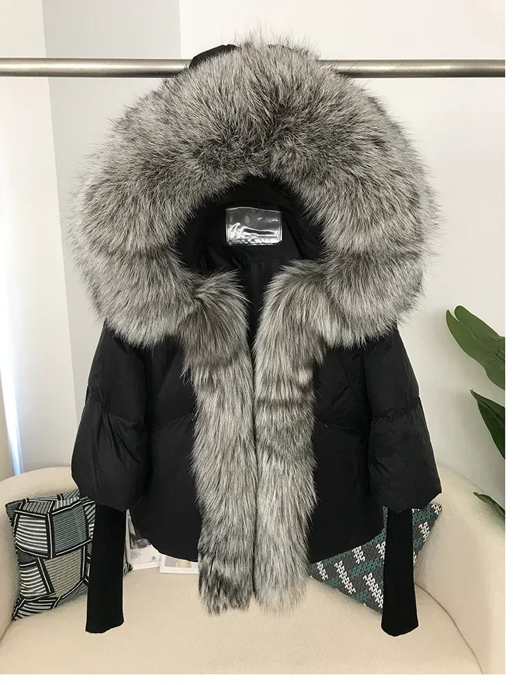 Winter Warm Snow Clothes Supplies Jacket Women Real Fox Fur Collar Hooded Natural Thick Warm Loose Oversize Duck Down Coat Streetwear Outerwear Female Girls Luxury Winter Fashion Clothing Products
