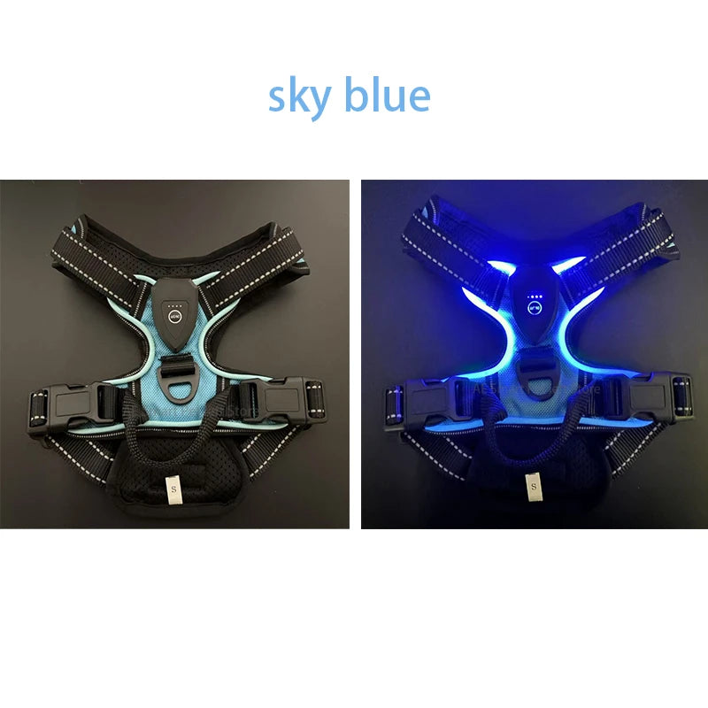 NEW Arrivals LED Light Up Dog Harness No Pull Adjustable Rechargeable Pet Luminous Vest Harness Small Medium Large Dogs Outdoor Night Walking Running Pet Supplies