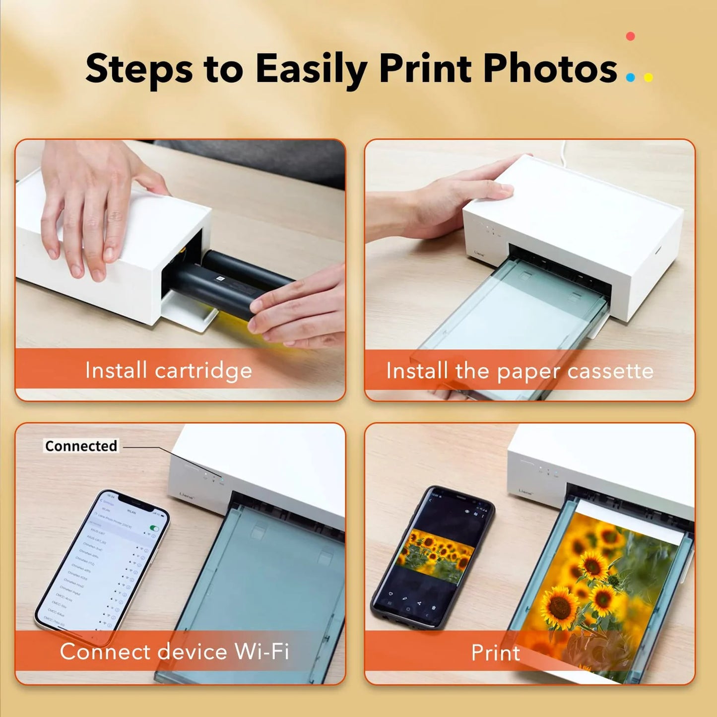 Liene Photo Printer Wireless 4x6in Picture Rechargeable Printing WiFi Connect with Smartphone Computer with 20 Photo Papers