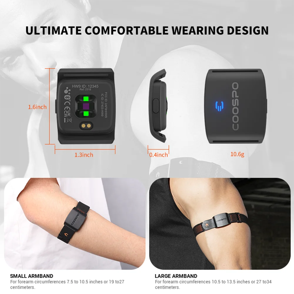 NEW HW9 Armband Heart Rate Monitor with HR Zones/Calories HRM Sensor for Fitness Cycling BLE5.0 ANT+ for Peloton, Zwift, Wahoo Sports Supplies
