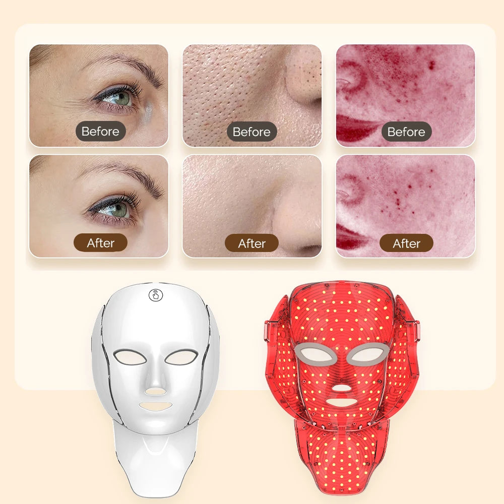 NEW 7 Colors LED Facial Mask with Neck Light Therapy Red Light Facial Mask for Anti-Aging Rejuvenation Brighten Skin Beauty Device Women Skin Care Supplies