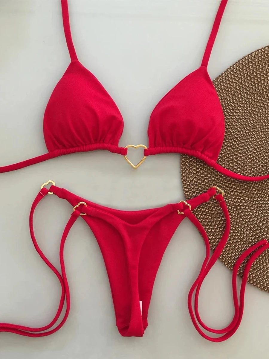 NEW 5 Colors Triangle Thong Bikini Women Halter Swimsuit Solid Sexy Brazilian Swimwear Female Bathers Bathing Swimming Water Pool Swim Suit Ladies Sexy Beachwear
