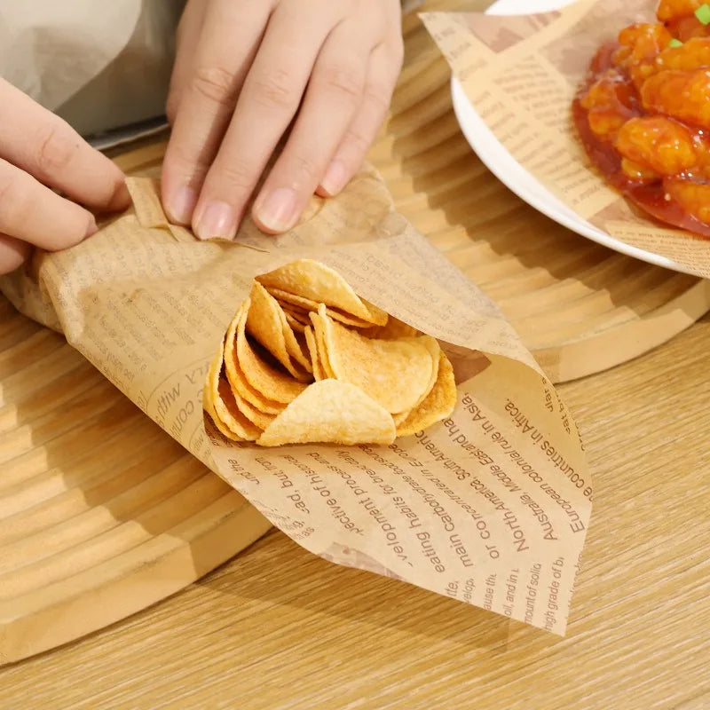 100 PCS Set Oil-Proof Non-Stick Paper Sheet Food Sandwich Packaging Wrap Paper Newspaper Style Greaseproof Deli Paper for Wrapping Burger Bread Cooking Tools Set