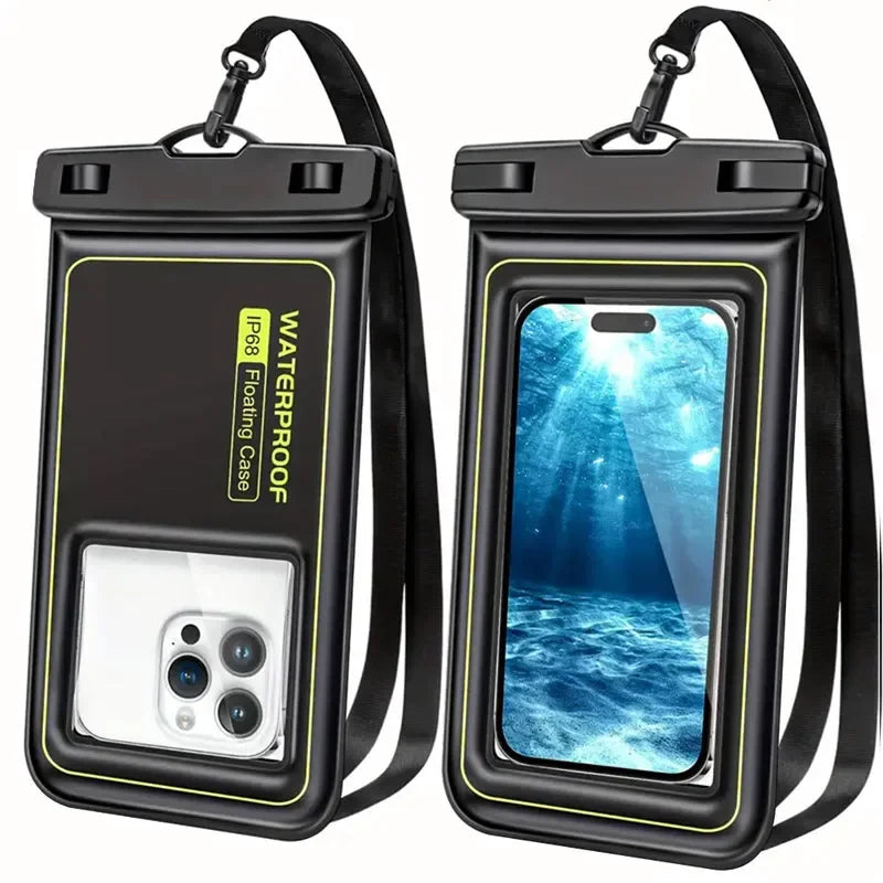 NEW Floating Airbag IP68 Waterproof Swimming Sports Bag Pouch Phone Case Touch Screen & Strap For iPhone Samsung 6.8" Mobile Phone