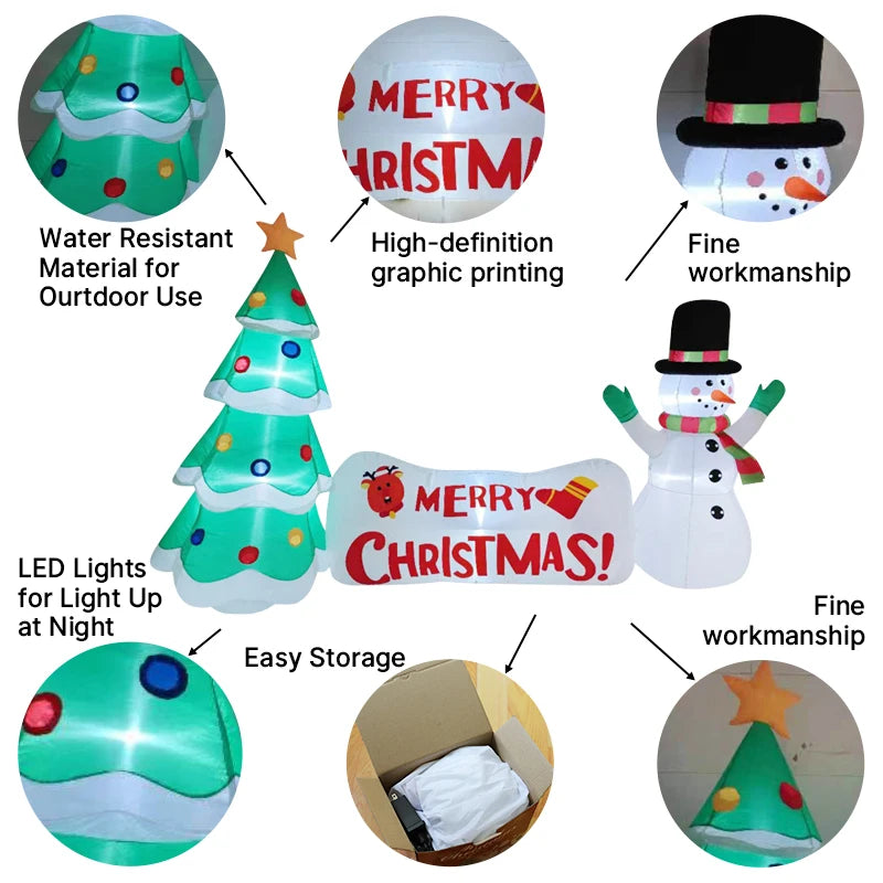 3M/9.8FT Length Christmas Snowman Tree Decor Inflatable Built-in LED Light Outdoor Indoor Party Garden Scene Layout Ornament