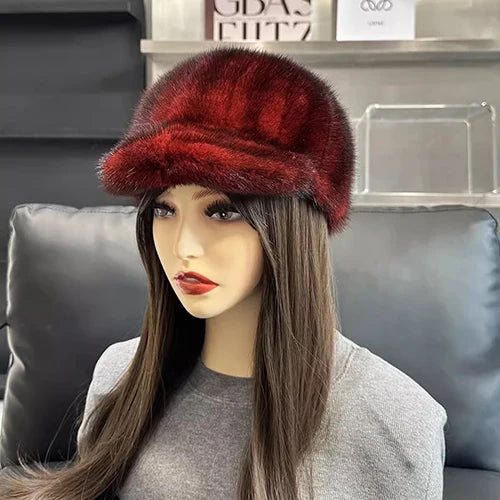 NEW Arrivals Real Mink Fur Luxury Hat Winter Warm Snow Outerwear Hats Women Keep Warm 100% Genuine Mink Fur Hats Natural Quality Female Fashion Mink Fur Cap Lady Outdoor Cap