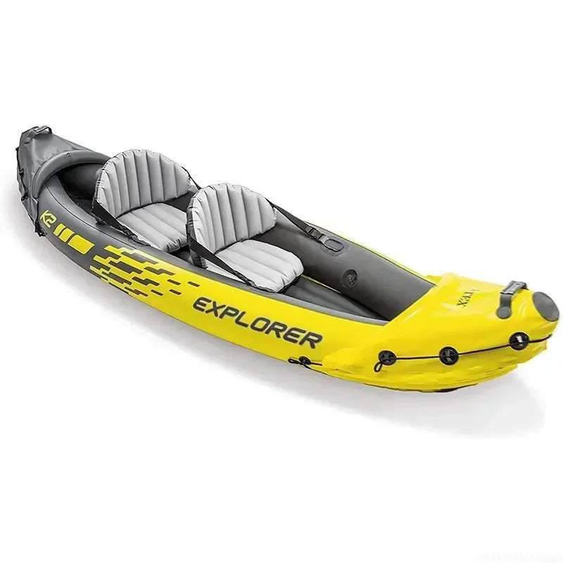 NEW 2 Persons Full Set + Life Jackets Inflatable Kayak Boat Rubber Boat Drifting Single Adjustable Double Assault Boat Drifting Kayak Outdoor Fishing Beach Sea River Boat Sports Supplies