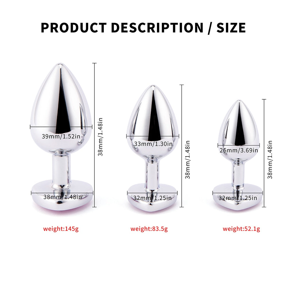3 Sizes Anal Plug Mini Heart Smooth Metal Stainless Steel Crystal Butt Plug Stimulator Smaller Anal Sex Toys For Men Women Anus