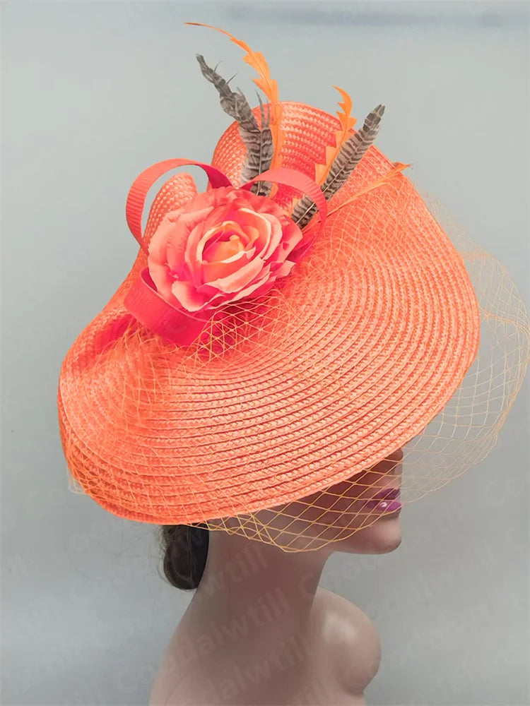 NEW Arrivals 16 Colors Straw Flower Fascinators Hat Veils Pillbox Cap Women Formal Dress Wedding Headpiece With Flower Chapeau Cap Tea Party