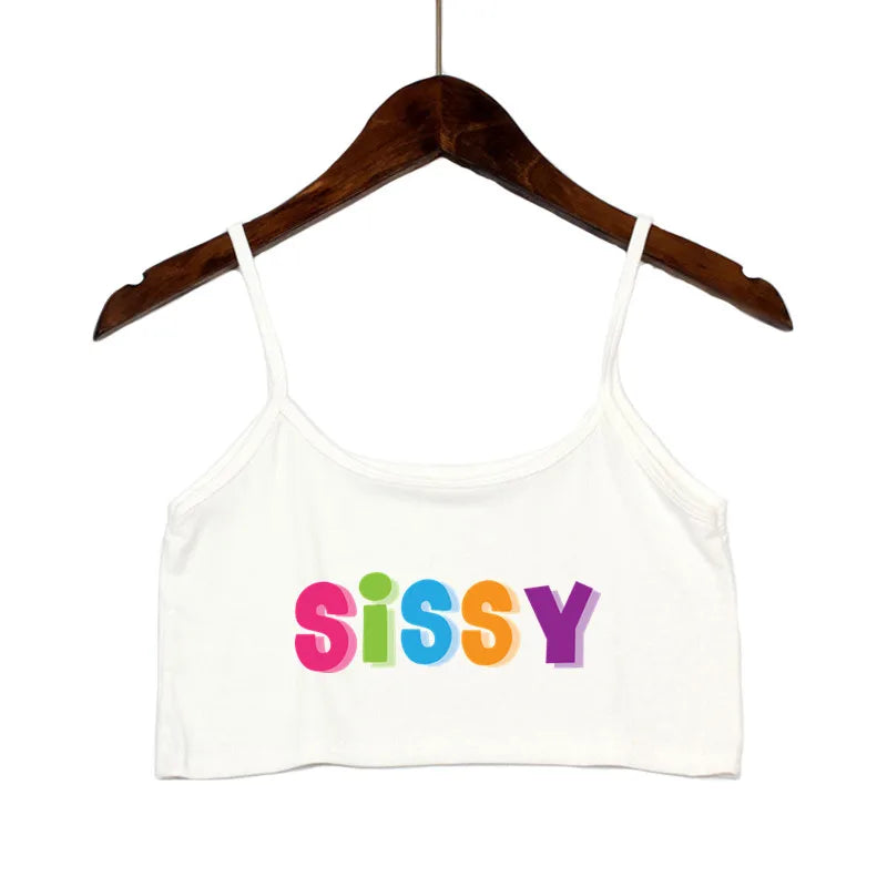 NEW Arrivals Women's Sexy Elastic Cotton Camisole Sleeveless Short SISSY Colorful Crop Top New Fashion Women's Summer Tank Top Beach Bar Tops