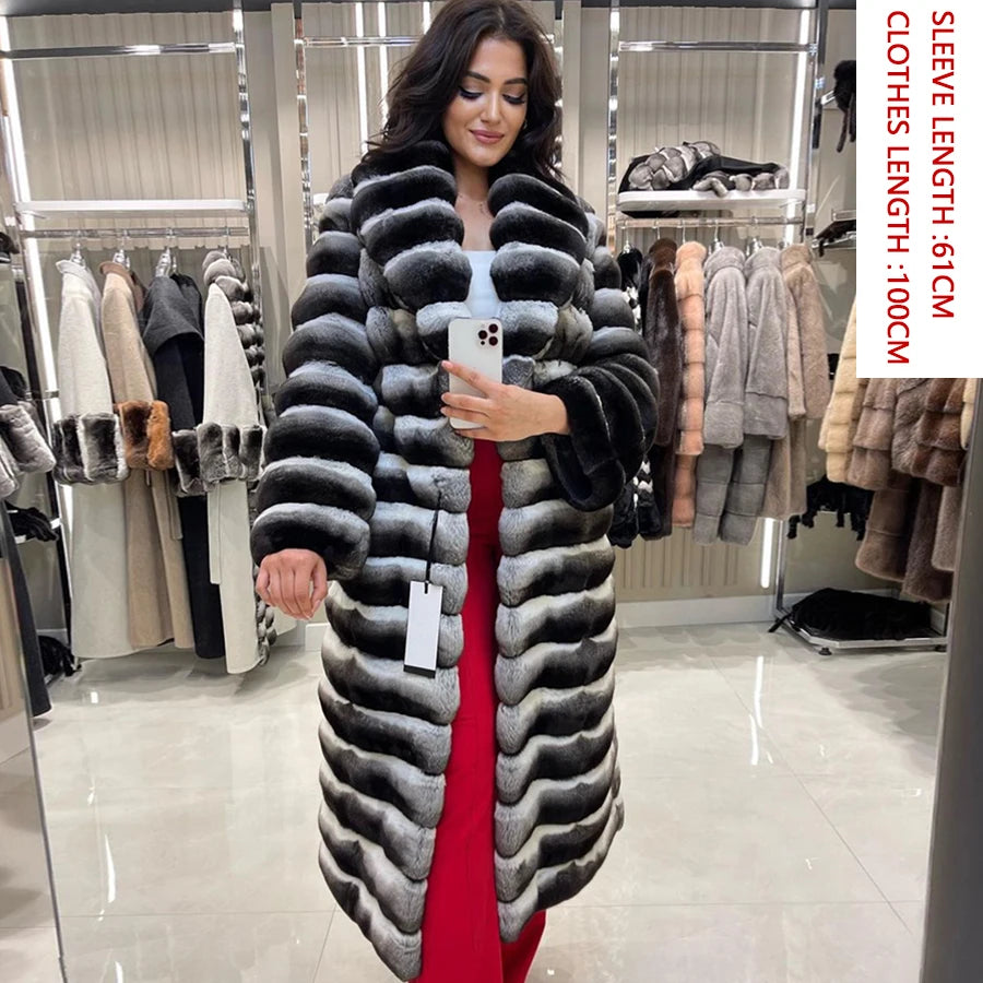 NEW Arrivals UK S-3XL Big Size 5 Colors Women's Luxury Real Chinchilla Long/Short Winter Coat Chinchilla Real Natural Rex Rabbit Fur Coats Women Ladies Luxury Winter Fashion Apparel Products