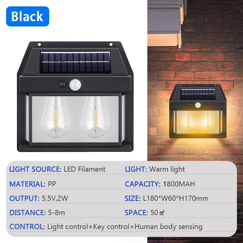 4 PCS Set LED Solar Tungsten Light Outdoor IP65 Waterproof Lamp Motion Sensor Wall Lamp Garden Porch Path Courtyard Decoration Lighting