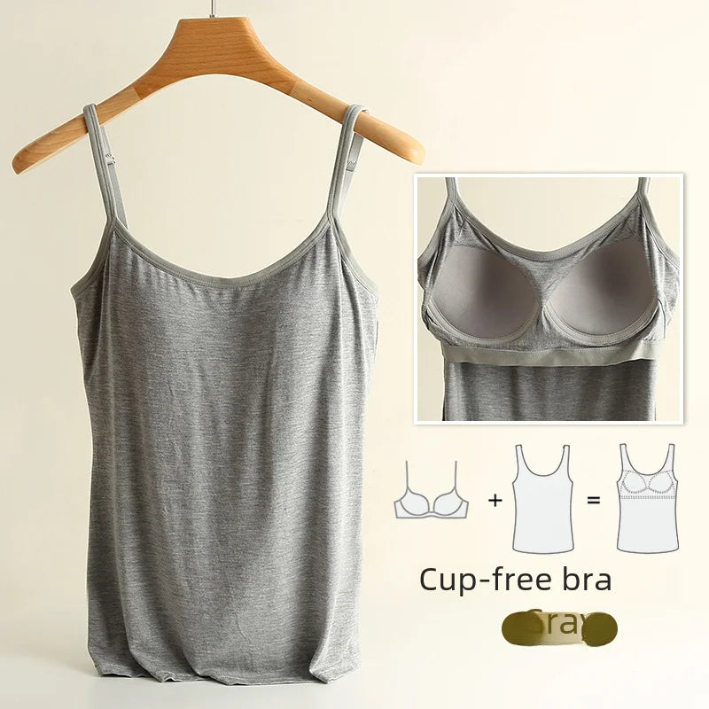 NEW BRAND M(37-50KG 3XL(75-90KG) Modal Women Vest Chest Pad Strap Thin Fit Bra One-piece Base Shirt Breathable Comfortable Back Beauty Cotton Pad