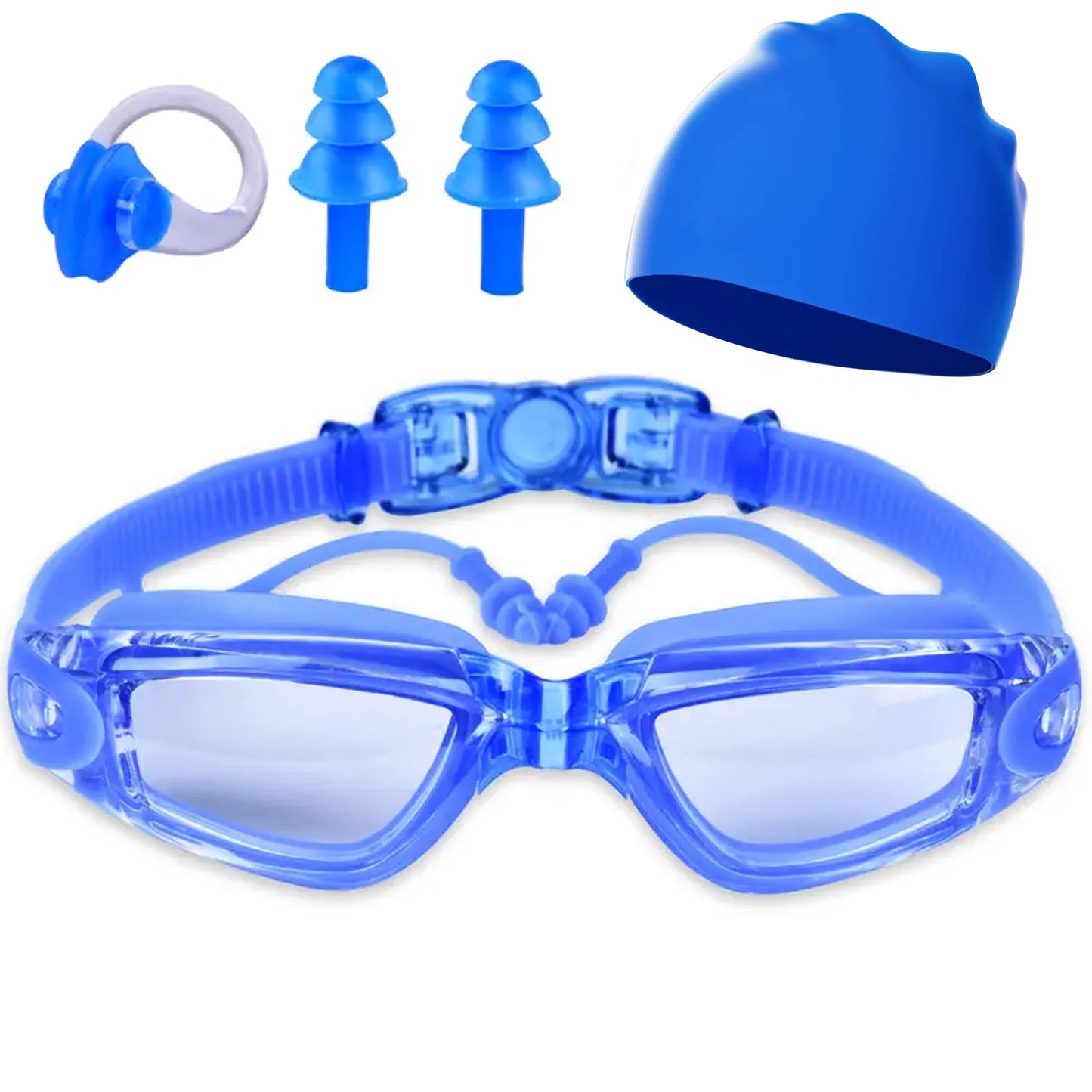 NEW 4 Colors Adult Swimming Goggles High Definition Swimming Water Pool Beach Goggles Non-Eye-Proof Silicone Earplugs Large Frame Anti-Fog Professional Waterproof Nose Ear Protection Set