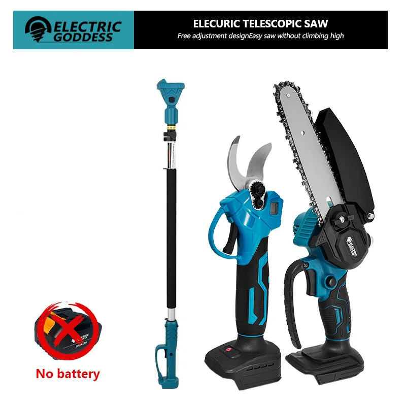 NEW Arrivals 3PCS Set (NO BATTERY INCLUDED) Electric Garden Pruner Chainsaw Telescoping Pole 3 IN 1 Pruner High Branch Saw Garden Tree Pruning Tool (For Makita 18V Battery)