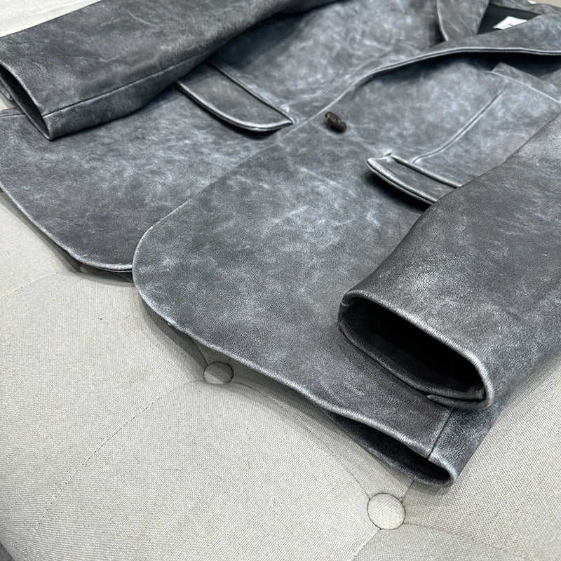 Retro Distressed Leather Jackets Women's Genuine sheepskin Leather Jacket Short Real Leather Coat