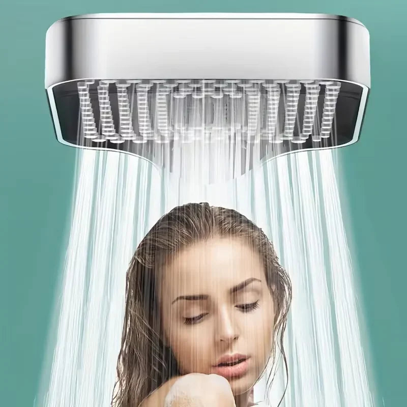 NEW Arrivals Super Power Set Silver Adjustable Thickened Shower Head Square Button Boosting Shower Head Water Outlet Shower Head Set Bathroom Accessories Home Supplies