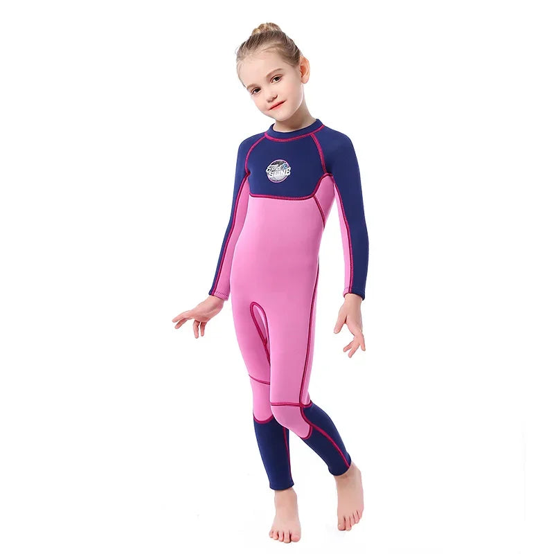 3MM Neoprene Wetsuit for Girls Kids Diving Suit Thick Cold-Proof Sun-Proof Clothes One-Piece Set Children Surfing Snorkeling Swimwear Water Sports Apparel Clothing Supplies.