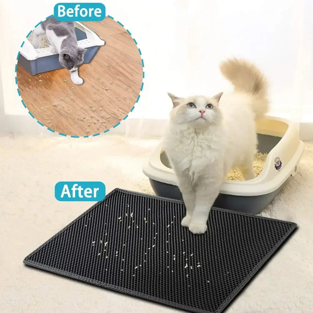 NEW Arrivals S-XL( 60X90CM) 6 Colors Cat Litter Mat Waterproof Urine Proof Kitty Litter Mat Honeycomb Double Layer Litter Box Mat Skidproof Soft EVA Cat Litter Mat Pets Hygiene Supplies