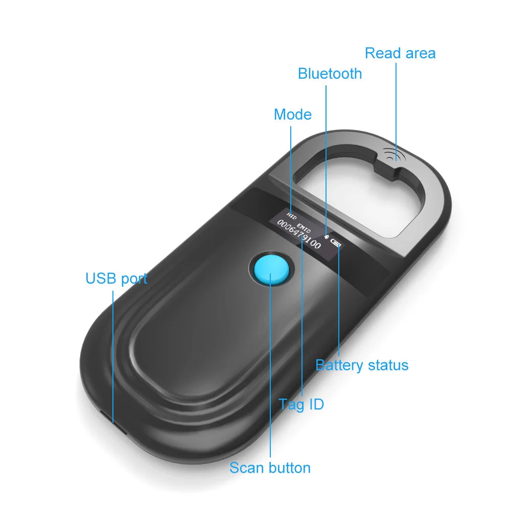 Animal Black RFID Reader 134.2KHz 125kHz USB/Bluetooth Pet Cat Dog Microchip Scanner FDX-B Glass Chip Identification Tag Reader