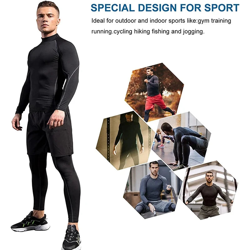 NEW Arrivals S-4XL Plus Size Men Sport T-Shirt Quick Dry Bodybuilding Running Cycling Shirt Long Sleeve Compression Top Gym T-Shirt Men Fitness Tight Blouse Sports Apparel Supplies