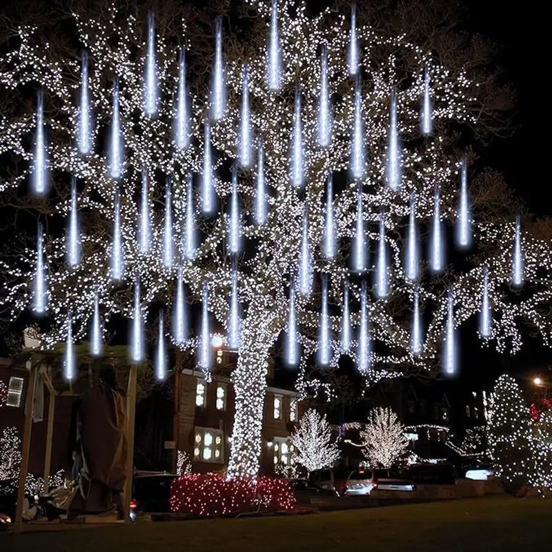 NEW 4 Pack Set 50cm 8 Tube LED Meteor Shower Lights Christmas Festoon Lights Fairy Garland Waterproof Garden Holiday Decoration