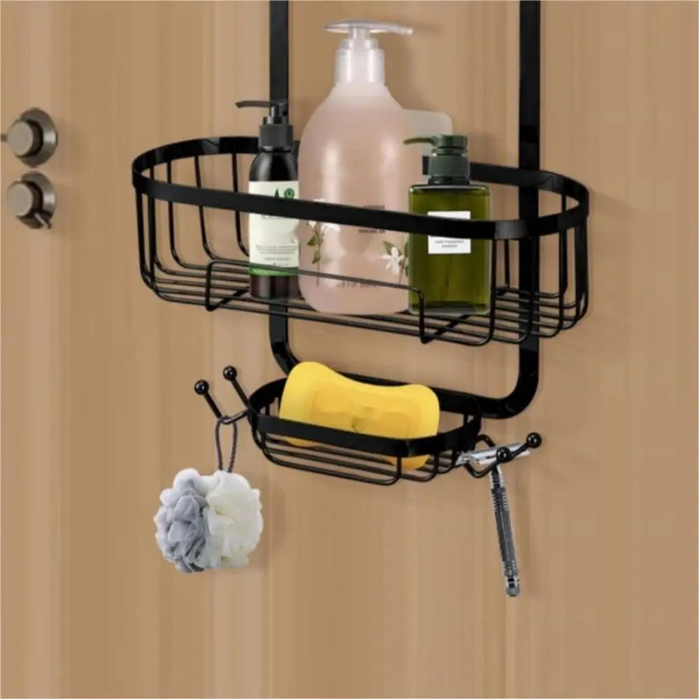 1pc Bathroom Hanging Shower Organizer, Over Head Shower Caddy Basket Anti-Swing,Detachable Bathroom Wall Mounted Shower Shelf