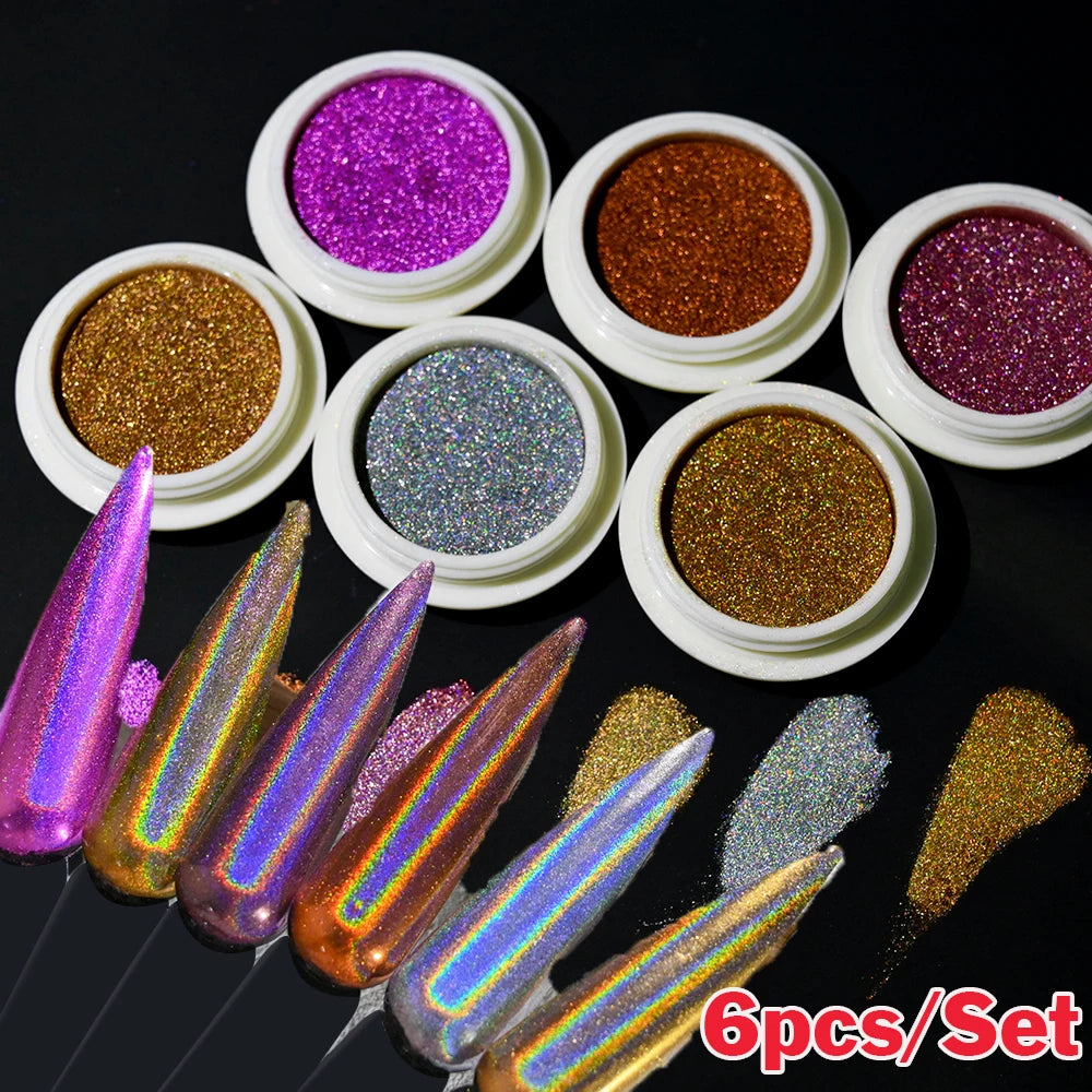 Set Sparkly Holographic Fine Sugar Nail Powder Diamond Chrome Pigment Dust For Gel Polish Glitter Manicure Accessories