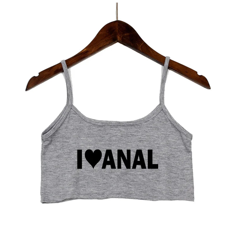 NEW Arrivals 5 Colors Women's Crop Top New Anal Love Heart Summer Sexy Elastic Cotton Camis Sleeveless Short Tank Top Bar Hot Tops for Women Summer Beach Bar Streetwear Tops