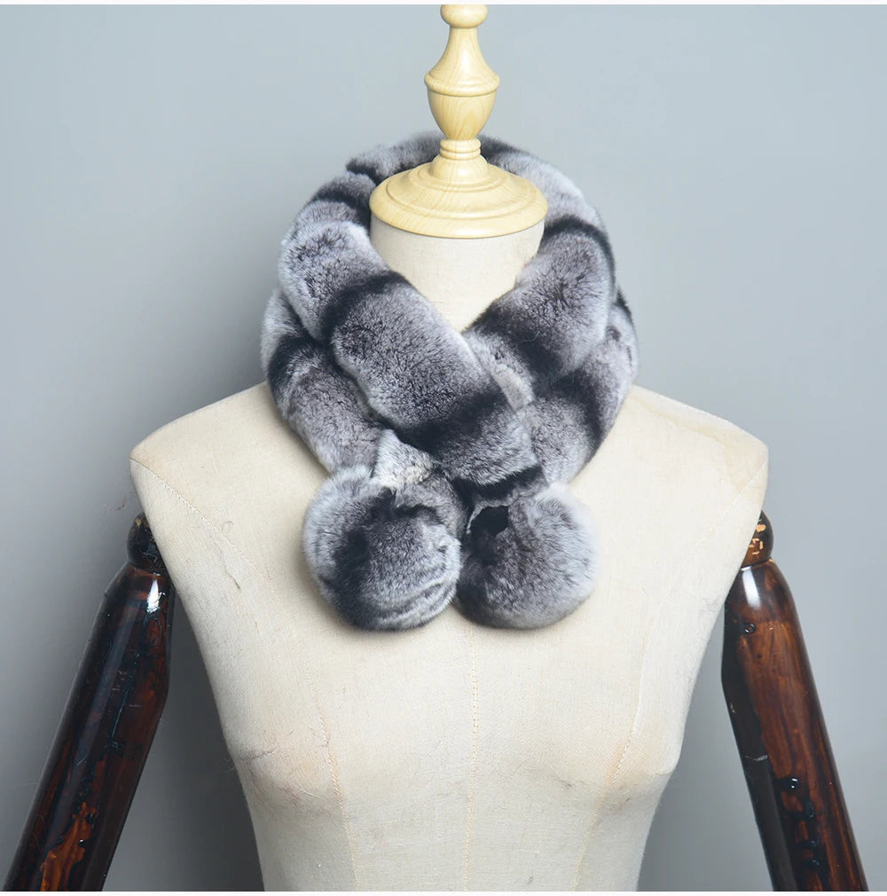Low-Price Sales are Limited Luxurious Chinchilla Women Winter Warm Scarf Real Rex Rabbit Fur Chinchilla Color Female Fur Muffler Wraps Female Ladies Winter Luxury Fashion Clothing Accessories Products