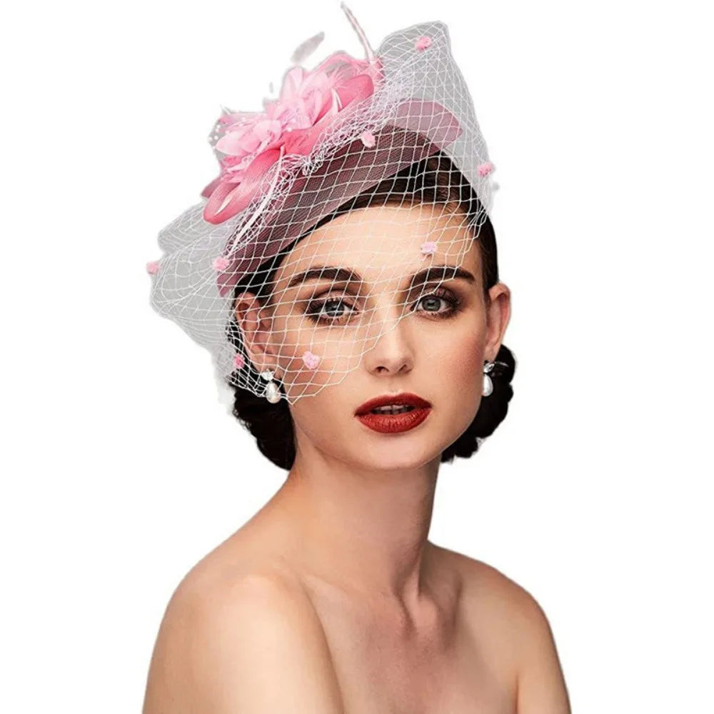 10 Colors Birdcage Bride Veil Wedding Evening Tea Cocktail Party Sunday Church Funeral Flowers Feather Mesh Veil Face Cover Headwear Royal Ascot Horses Race Top Caps Ladies Apparel Accessories
