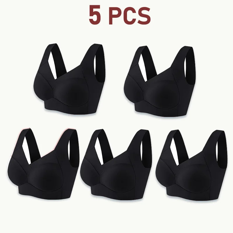 NEW Arrivals 5PCS Set Women Lace Sport Bras Plus Size Seamless Bra Bralette Backless Lady Brassiere Vest Female Gather Shock-Proof Wireless L-3XL