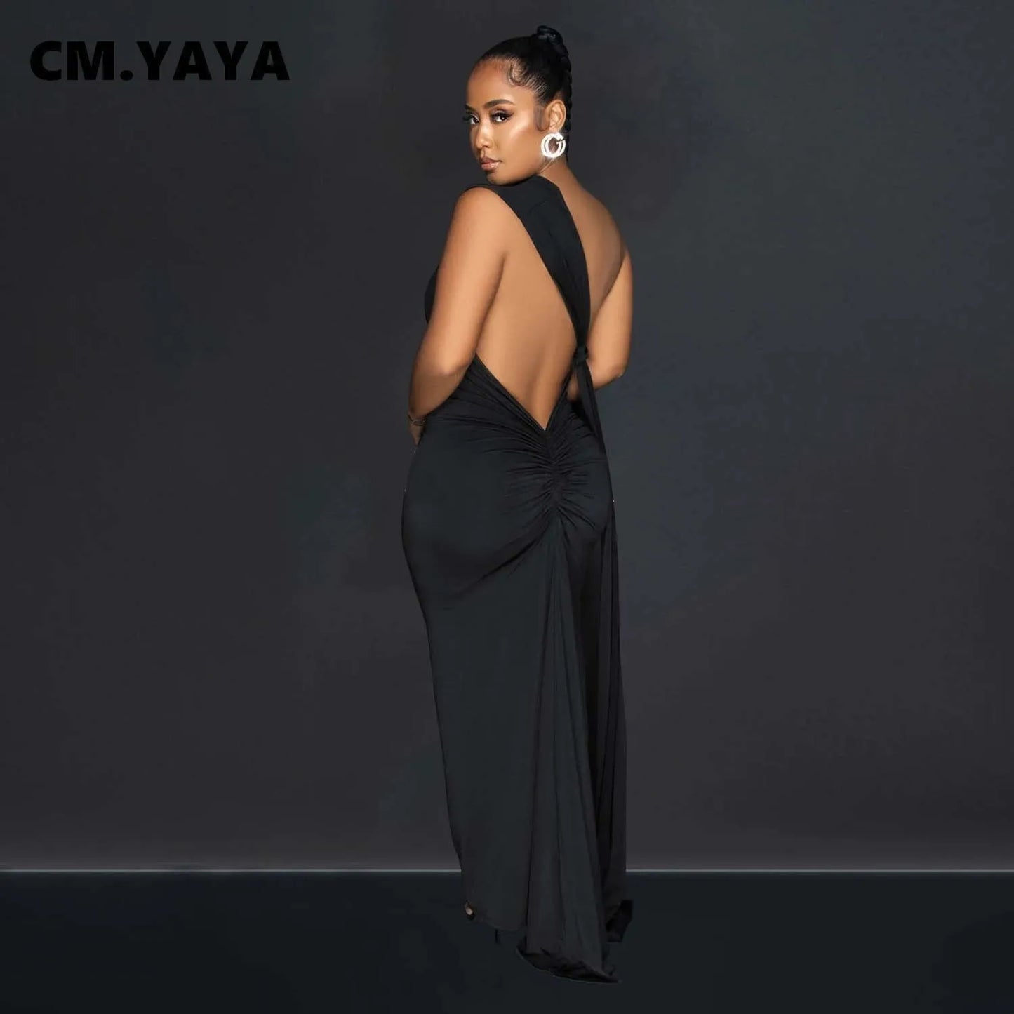 NEW S-2XL 4 Colors Women One Shoulder Sleeveless Roll Splicing Ruched Backless Maxi Dress Vestidos Sexy Clubwear Party Evening Dresses