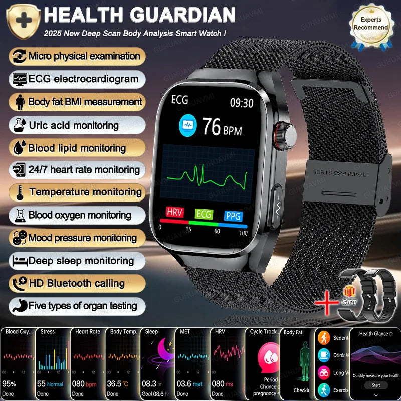 NEW Arrivals 12 Colors/Patterns Women Men Ai Diagnosis Health Healing Wrist Watch ECG+PPG Smart Watch Precise Uric Acid Blood Pressure Organ Body Analysis Smart Watch HD Call Watches Health Watch