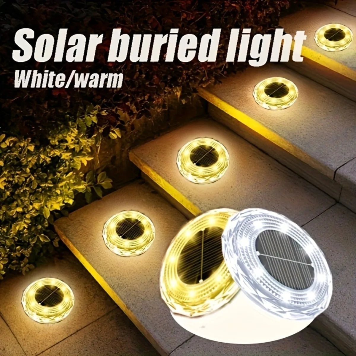 NEW Arrivals 2PCS Set 8 LEDs Solar Ground Lights Solar Lights Outdoor Bright LED Solar Disk Lights Outdoor Garden Pathway Driveway Lawn Lights Home Outdoor Lighting Accessories