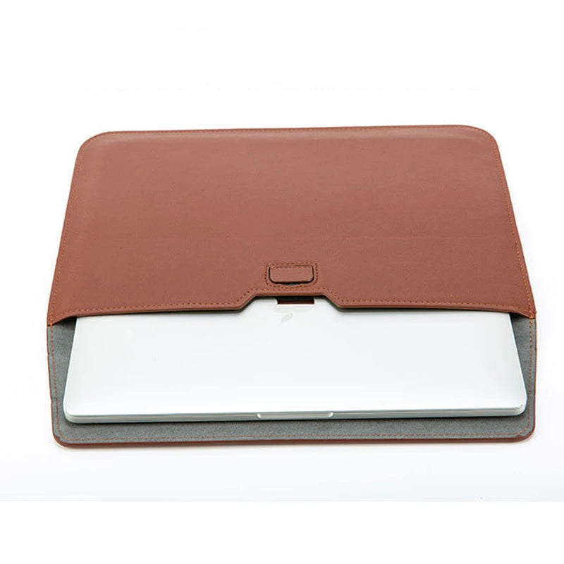 Leather Laptop Sleeve For Mac Book Air 13 PU Leather Case Pro Retina 11 15 Notebook Stand Cover For Huawei Shell Laptop Bag Unisex