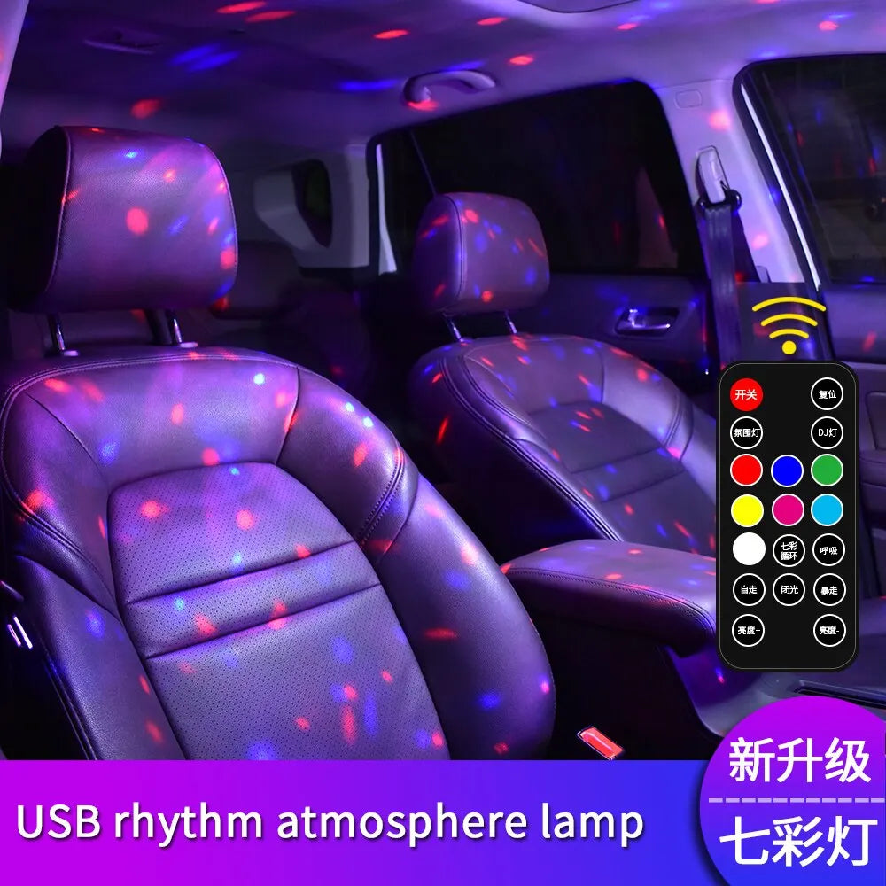 LED Car Atmosphere Lamp Wireless Voice Roof Star Light USB Charing Auto Interior Decorative Ambient Party Lights