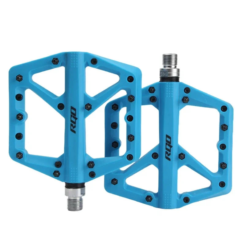 NEW RGO Bicycle Pedals MTB Nylon Platform Footrest Flat Mountain Bike Paddle Grip Pedal Bearings Footboards Cycling Foot Hold Bicycle Parts Accessories Sports Supplies