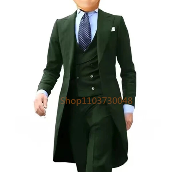 Low-Price Sales are Limited NEW 3PCS Set 7 Colors S-6XL PLUS SIZE Gentleman Luxury Wedding Evening Party Men Long Tail Coat Formal Groom Tuxedos Prom Male Suits Fashion Clothing Set Jacket Pants Vest