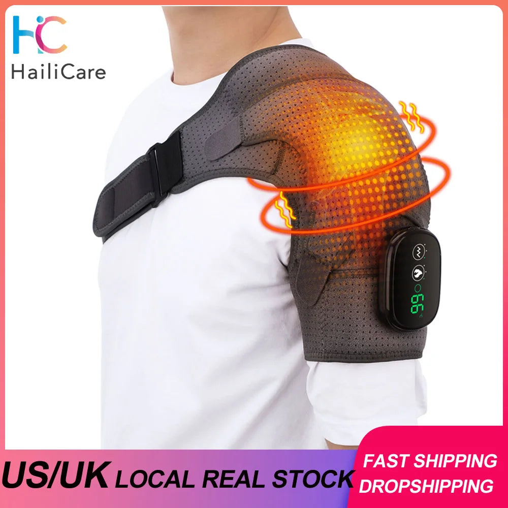 NEW Arrivals Black/Gray Color Electric Heating Shoulder- Knee Massage Brace Belt Thermal Vibrator Shoulder Temperature Massage Support Pad Sports Pain Relief Instrument Health Care Supplies