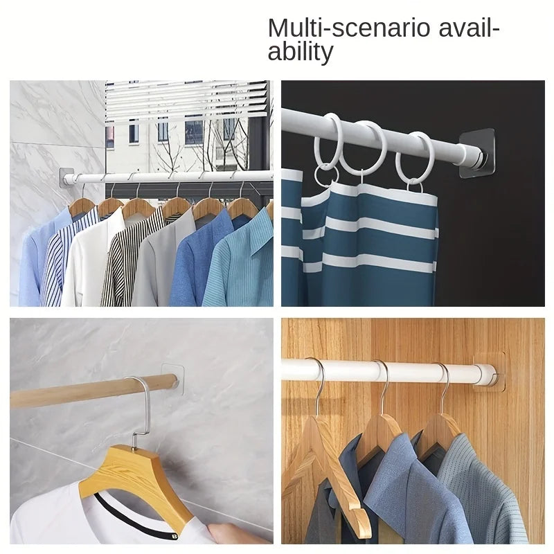 8PCS Set Premium Telescopic Rod Bracket Strong Adhesive Shower Curtain Rod Holder Wall Mount Space-Saving for Bathroom Wardrobe Home Bathroom Tools Sets